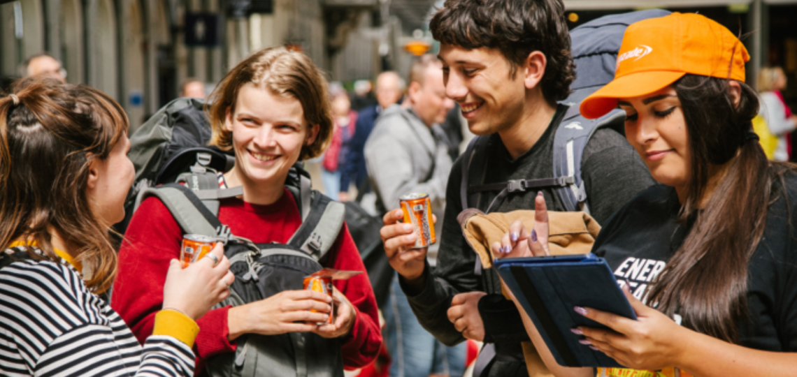 customers sampling food and drink