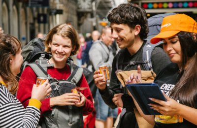 customers sampling food and drink