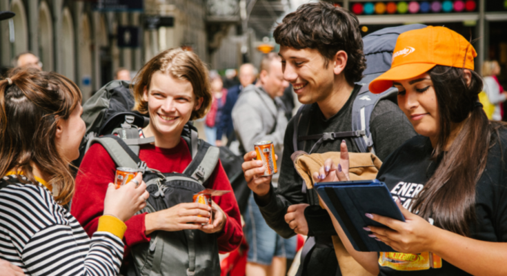 customers sampling food and drink